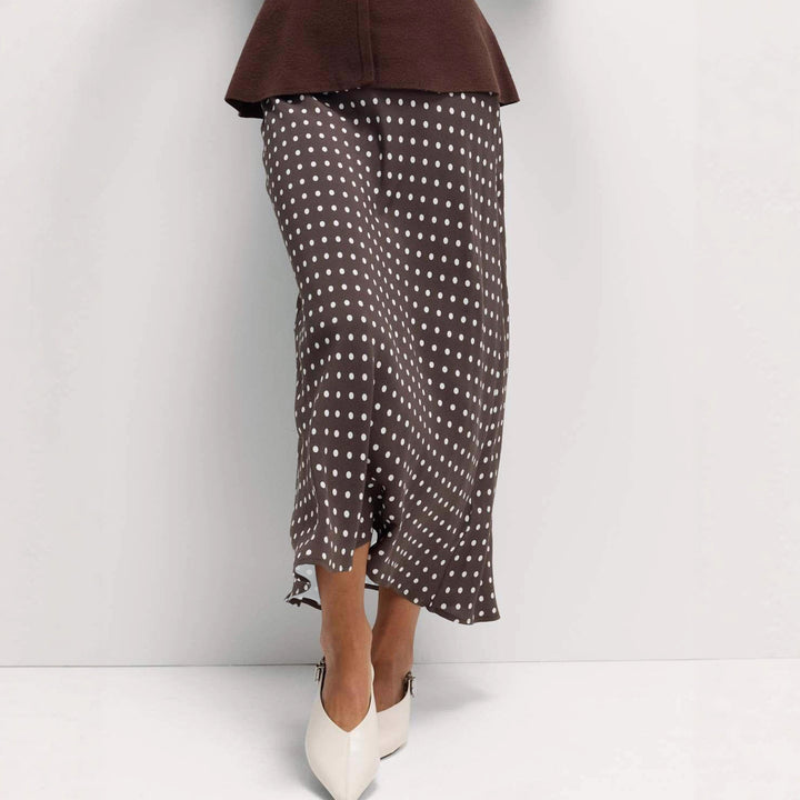 Damen Midirock mit Polka‑Dot Muster, asymmetrischem Saum und seitlichem Schlitz – Avérine