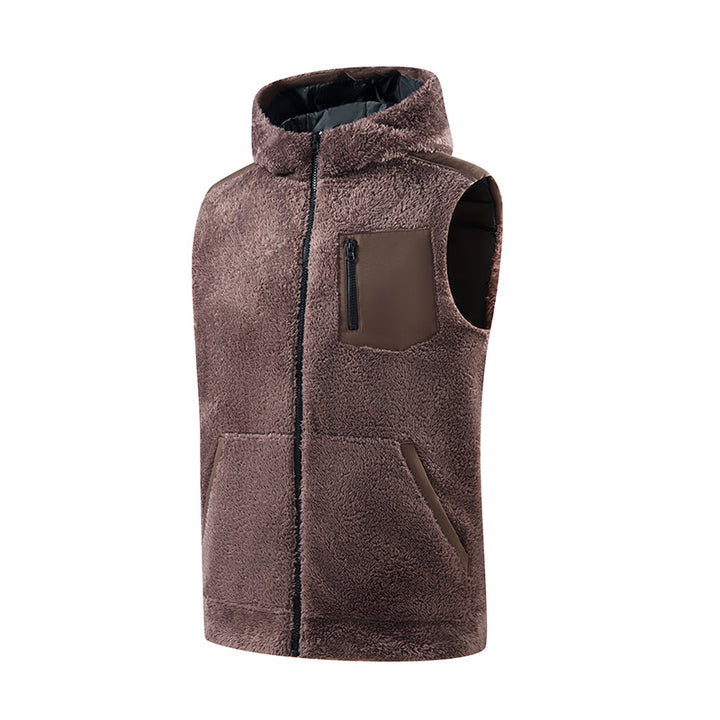 Herren Gefütterte Teddy-Fleece-Weste mit Kapuze, Reißverschluss-Brusttasche und Kängurutaschen Echo Archiv