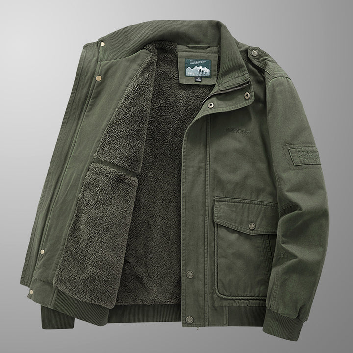 Herren Thermo-Canvasblouson mit durchgehendem Teddyfutter, Rippkragen und Utility‑Pattentaschen Echo Archiv