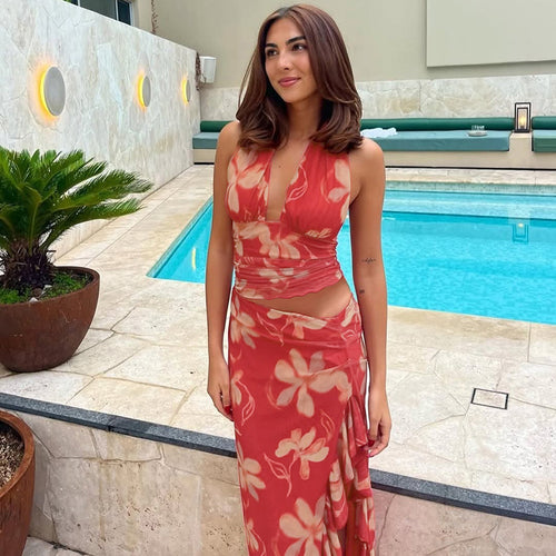 Damen Elegantes Maxikleid mit offenem Rücken und floralen Akzenten Echo Archiv