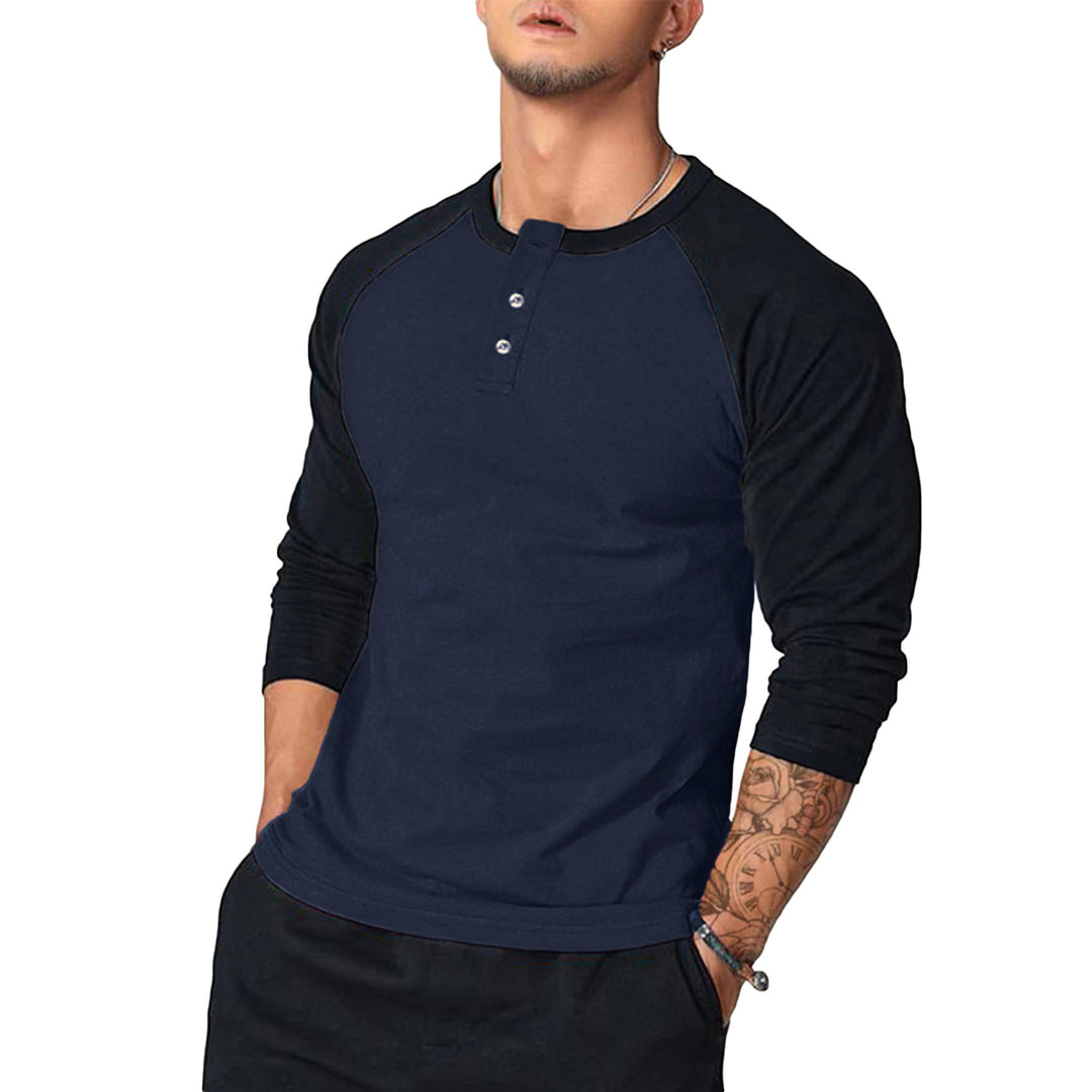 Herren Lässiges Langarm Henley-Shirt mit Kontrastärmeln Echo Archiv