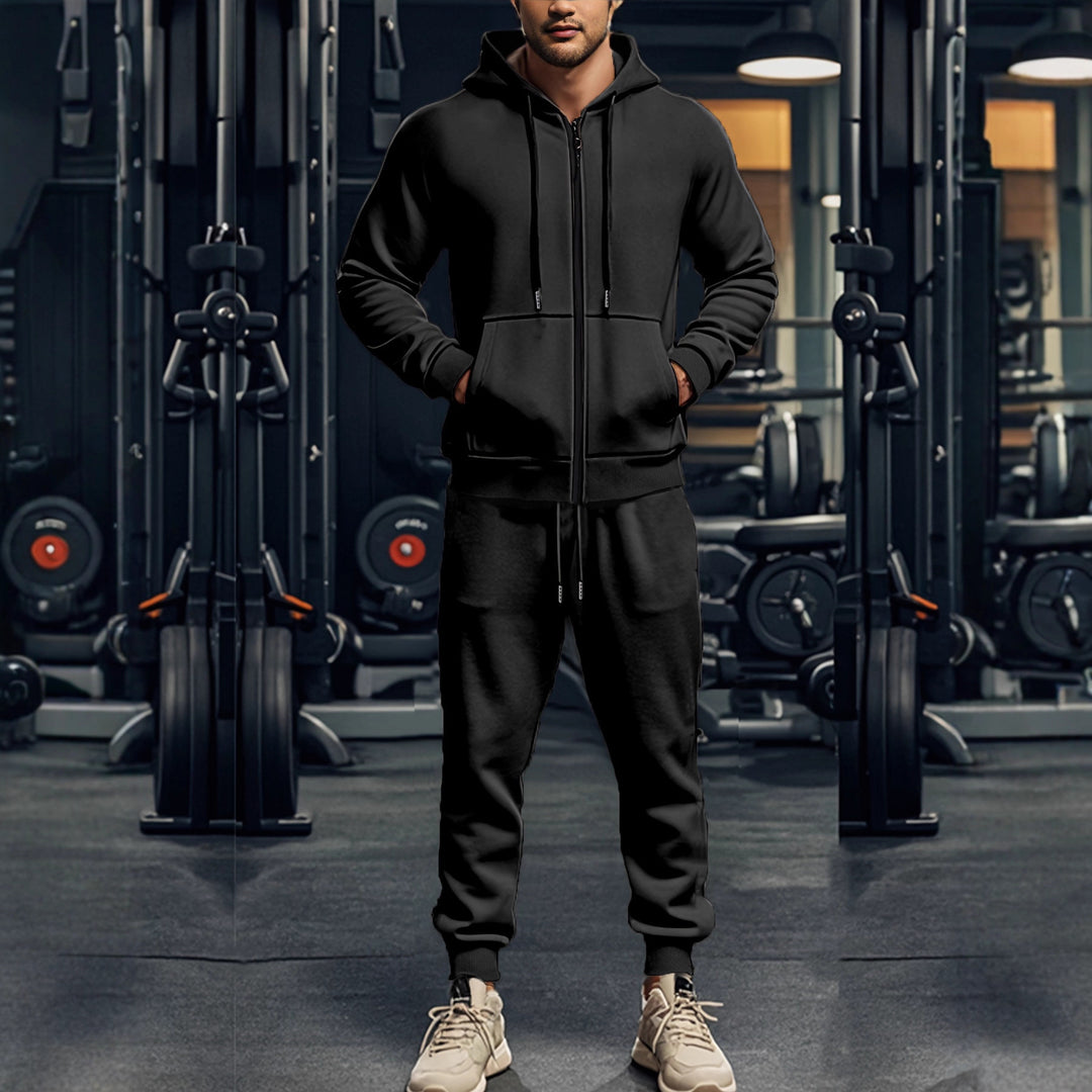 Herren sportliches Hoodie- und Jogginghose-Set mit durchgehendem Reißverschluss und elastischem Bund Echoarchiv