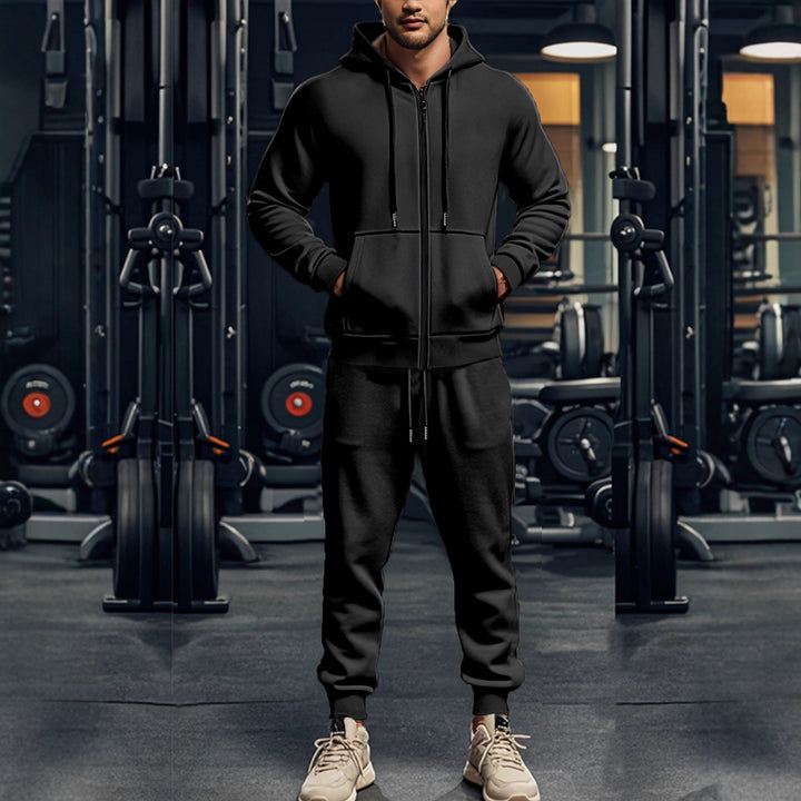 Herren sportliches Hoodie- und Jogginghose-Set mit durchgehendem Reißverschluss und elastischem Bund Echoarchiv