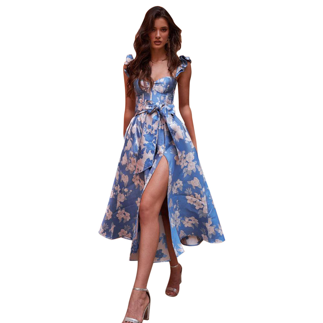 Damen Blumenkleid mit Taillengürtel und Rüschendetails Echo Archiv