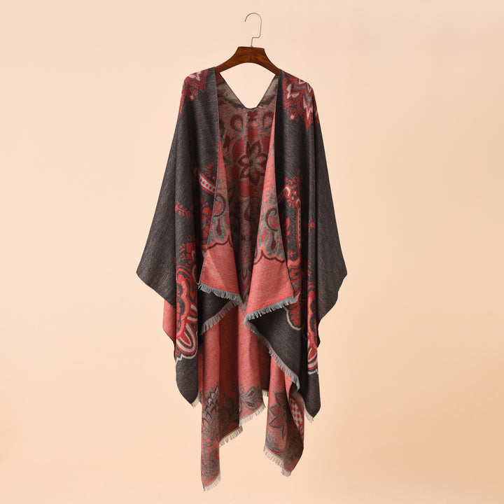 Damen Leichter Jacquard-Überwurf mit kaschmirähnlichem Griff und Fransensaum Echo Archiv