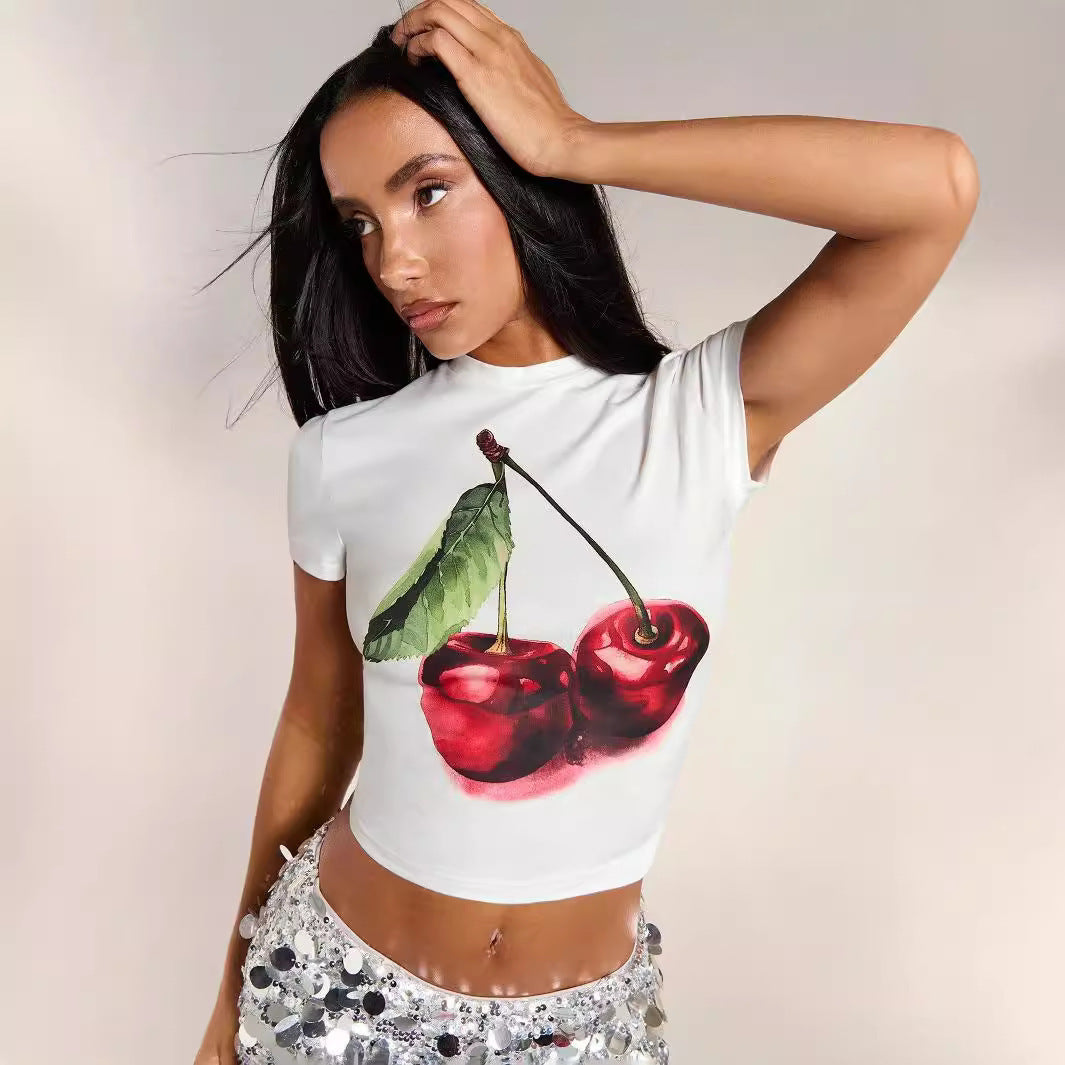 Damen Crop-Top mit floralem Grafikdruck und figurbetontem Schnitt Echo Archiv