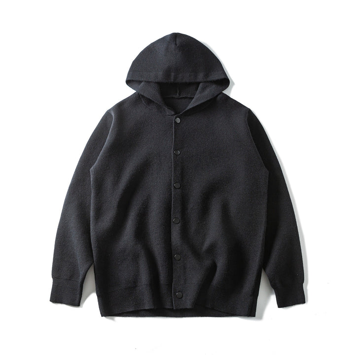Unisex Leichte Kapuzen‑Strickjacke mit Druckknopfleiste und Rippbündchen Echoarchiv