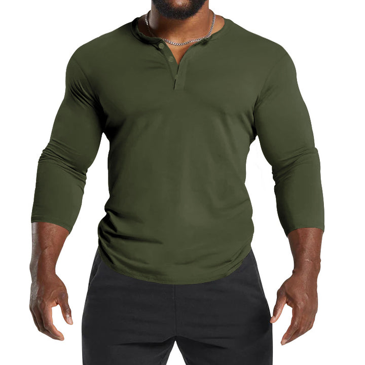 Herren Langarm-Henley-T-Shirt aus atmungsaktivem Baumwollmix mit komfortablem Schnitt Echoarchiv
