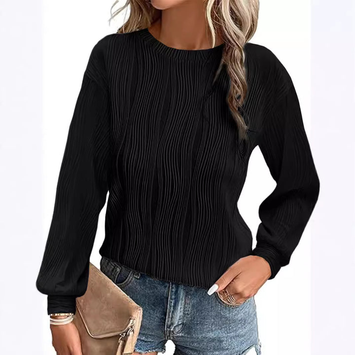 Damen Plissiertes Feinstrick-Longsleeve mit Rundhalsausschnitt Echoarchiv