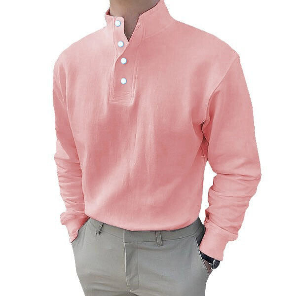 Herren Langarm-Henley-Shirt mit modernem Stehkragen und Knopfleiste Echoarchiv