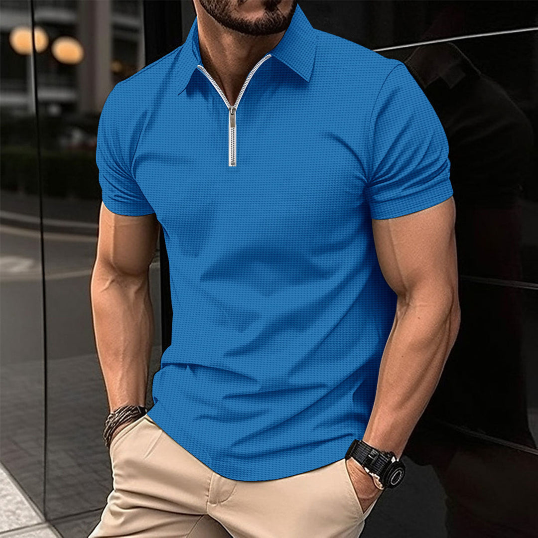 Herren Kurzarm Poloshirt mit Reißverschluss und strukturiertem Design Echoarchiv