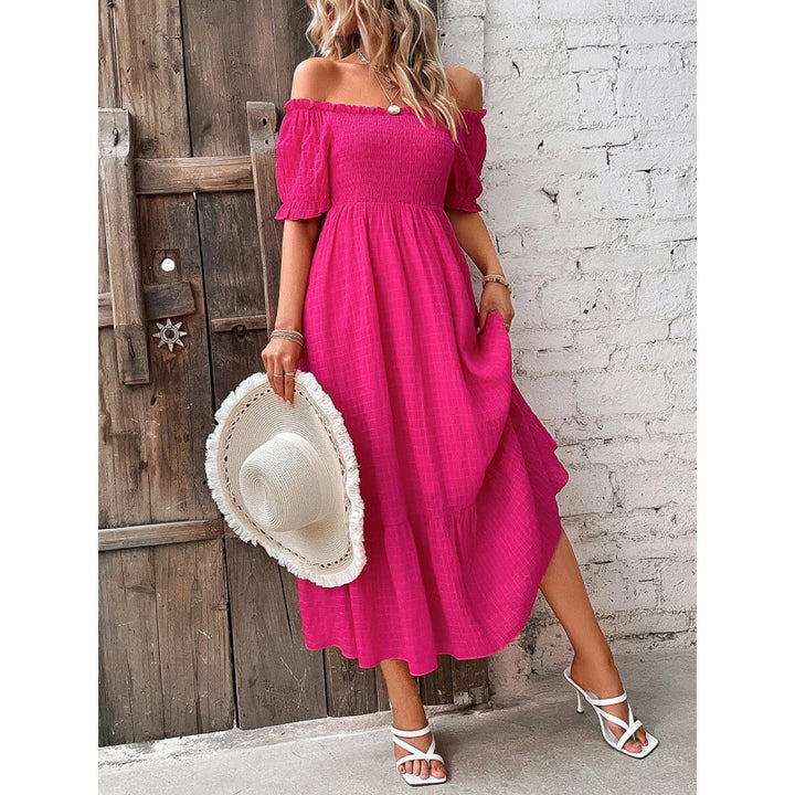 Damen Off-Shoulder Maxikleid mit voluminösen Ärmeln und fließendem Schnitt Echo Archiv