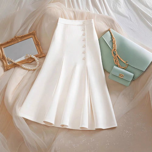Damen Eleganter Midirock mit Knopfdetails und schwingendem Saum Echo Archiv