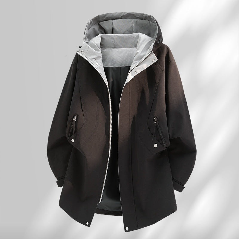 Herren Wasserabweisende Oversize-Utility-Übergangsjacke mit Kapuze und verdecktem Zwei-Wege-Reißverschluss Echoarchiv