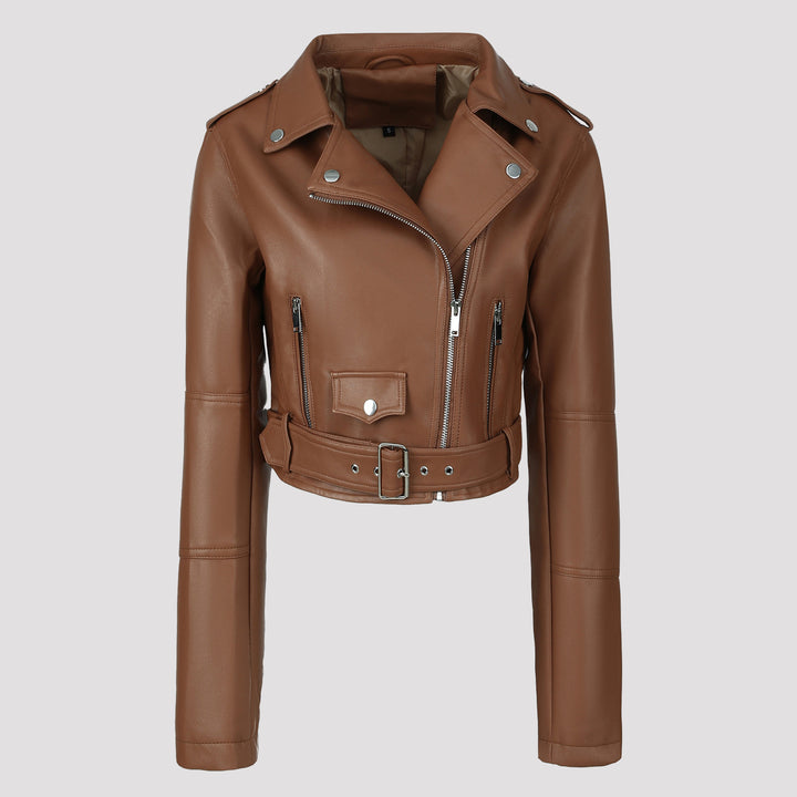 Damen Modische Bikerjacke mit Gürtel Echo Archiv