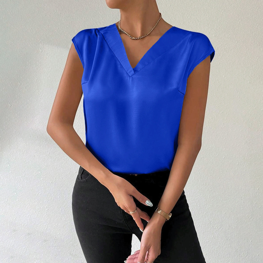 Damen Satinbluse mit modernem V-Ausschnitt und eleganten kurzen Ärmeln Echo Archiv