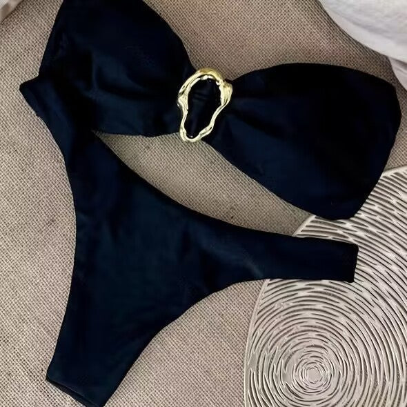 Damen Bikini-Set mit elegantem Knoten und goldener Akzentverzierung Echo Archiv