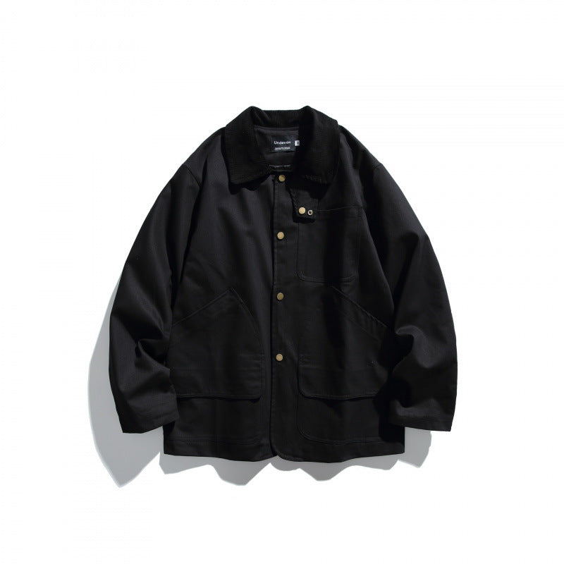 Herren Canvas-Chorejacke mit Cordkragen und Druckknopffront Echo Archiv