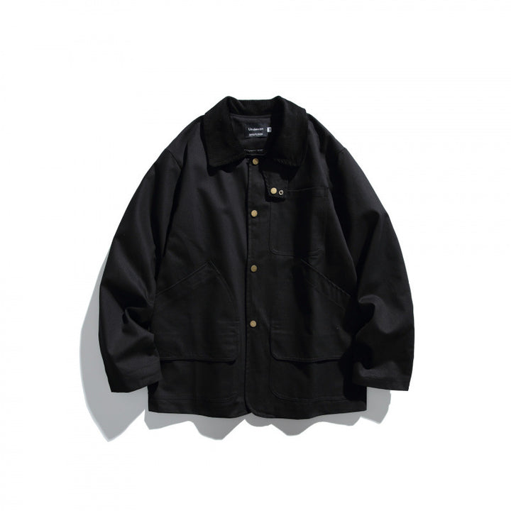 Herren Canvas-Chorejacke mit Cordkragen und Druckknopffront Echo Archiv