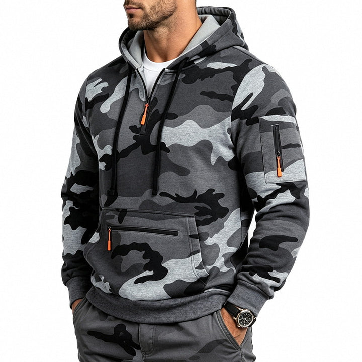 Herren Kapuzenpullover mit Tarnmuster, Reißverschlusstaschen und Kängurutasche Echoarchiv