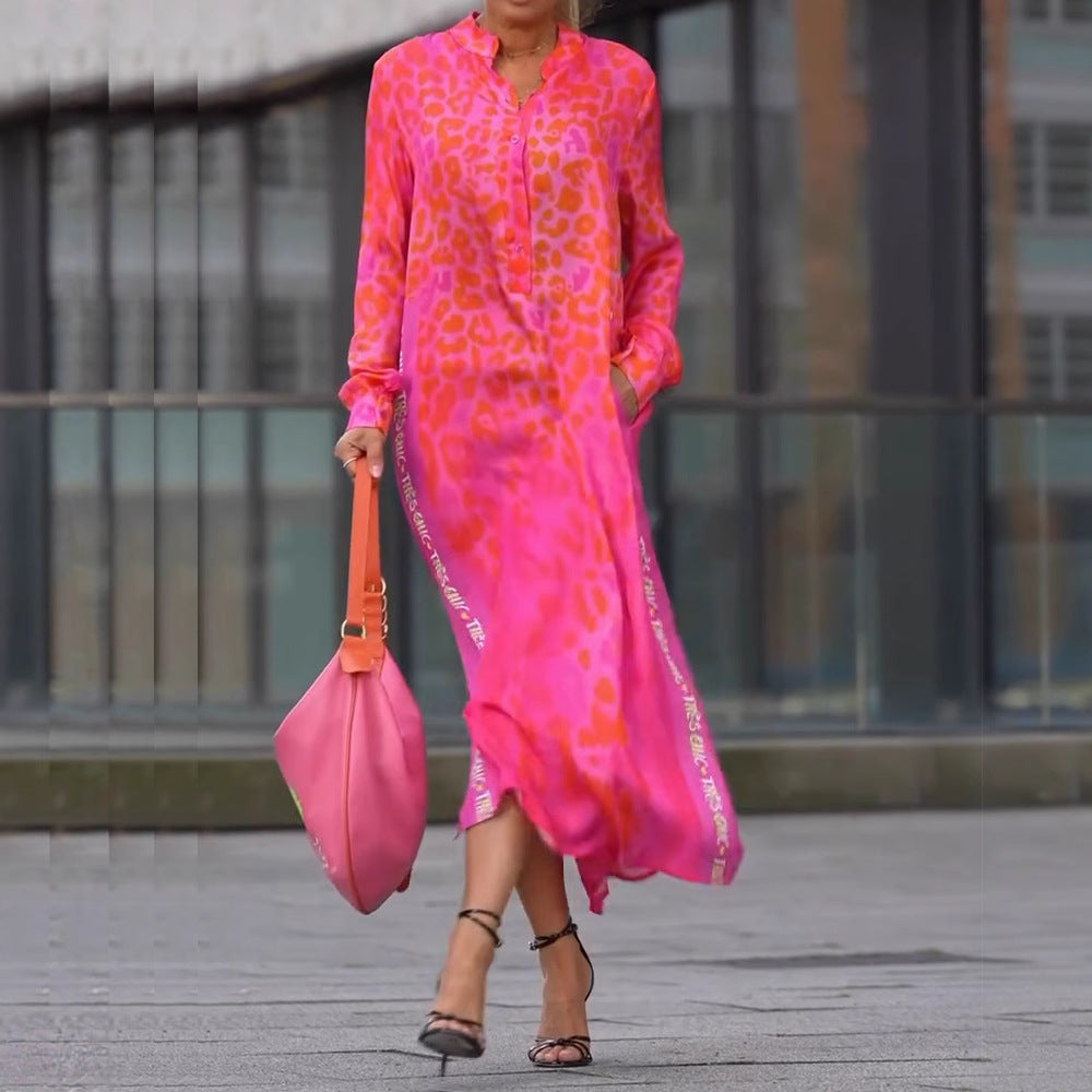 Damen Maxikleid mit Lässiger Knopfleiste und Animalischen Mustern Echoarchiv
