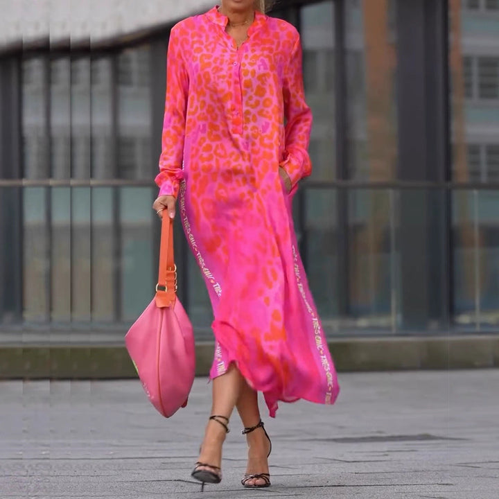 Damen Maxikleid mit Lässiger Knopfleiste und Animalischen Mustern Echoarchiv