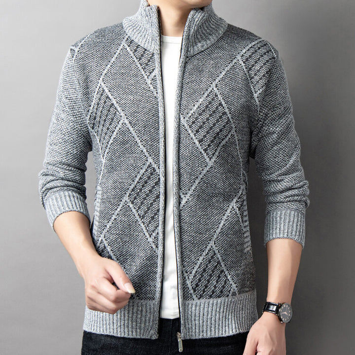 Herren Strickjacke mit modernem Zipper und grafischem Muster Echoarchiv