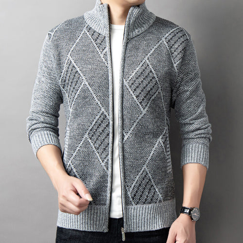 Herren Strickjacke mit modernem Zipper und grafischem Muster Echoarchiv
