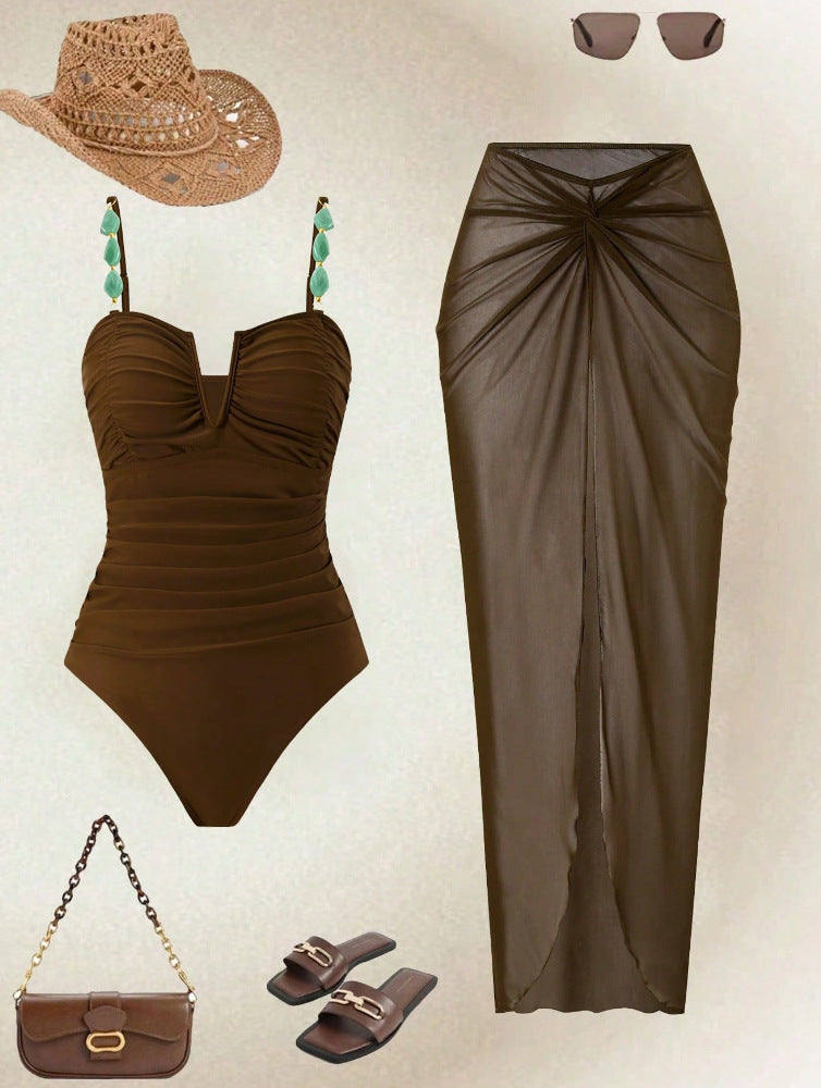 Damen Raffinierter Einteiler Badeanzug mit elegantem Rock Echo Archiv