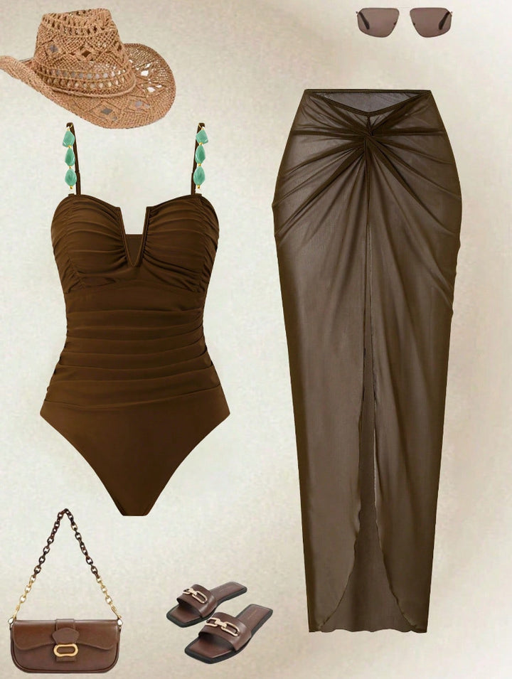 Damen Raffinierter Einteiler Badeanzug mit elegantem Rock Echo Archiv