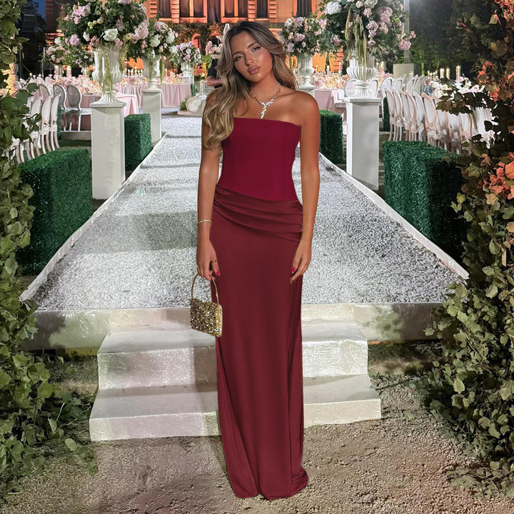 Damen schulterfreies Maxikleid mit Raffungen und eleganter Silhouette Echo Archiv