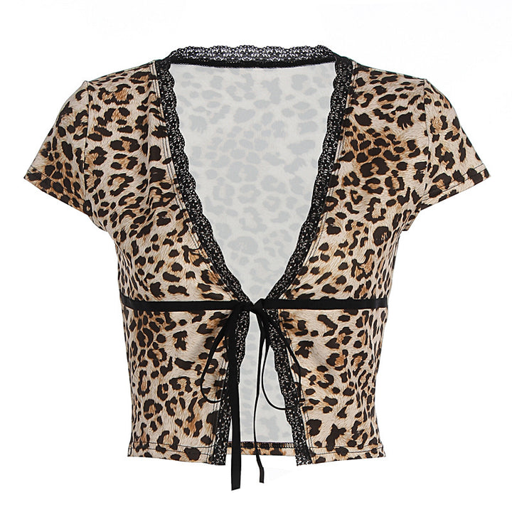 Damen Kurzes Oberteil mit kreativem Animal-Print und edlen Spitzenakzenten Echo Archiv