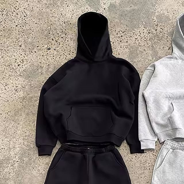 Herren nan urbaner Boxy-Hoodie mit verkürztem Rumpf, überschnittener Schulter und weichem Fleece-Innenfutter Echo Archiv