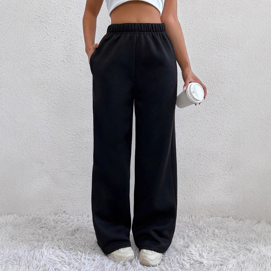 Damen weite Loungehose aus French Terry mit hohem Komfortbund, seitlichen Eingrifftaschen und fließendem Bein – Avélisse