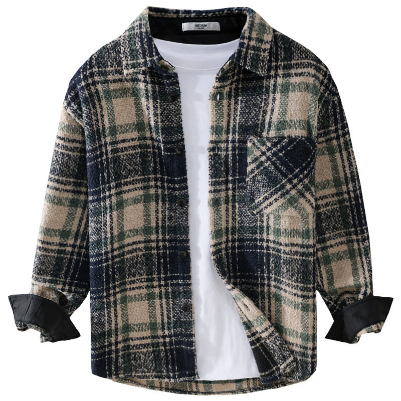 Herren Karierter Overshirt aus Teddyfleece mit aufgesetzter Brusttasche und verdeckter Knopfleiste Echoarchiv