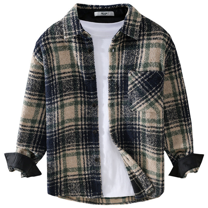 Herren Karierter Overshirt aus Teddyfleece mit aufgesetzter Brusttasche und verdeckter Knopfleiste Echoarchiv