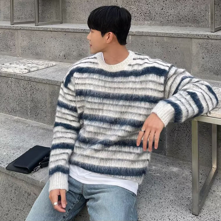 Herren Gemütlicher Grobstrickpullover mit Streifen Echoarchiv