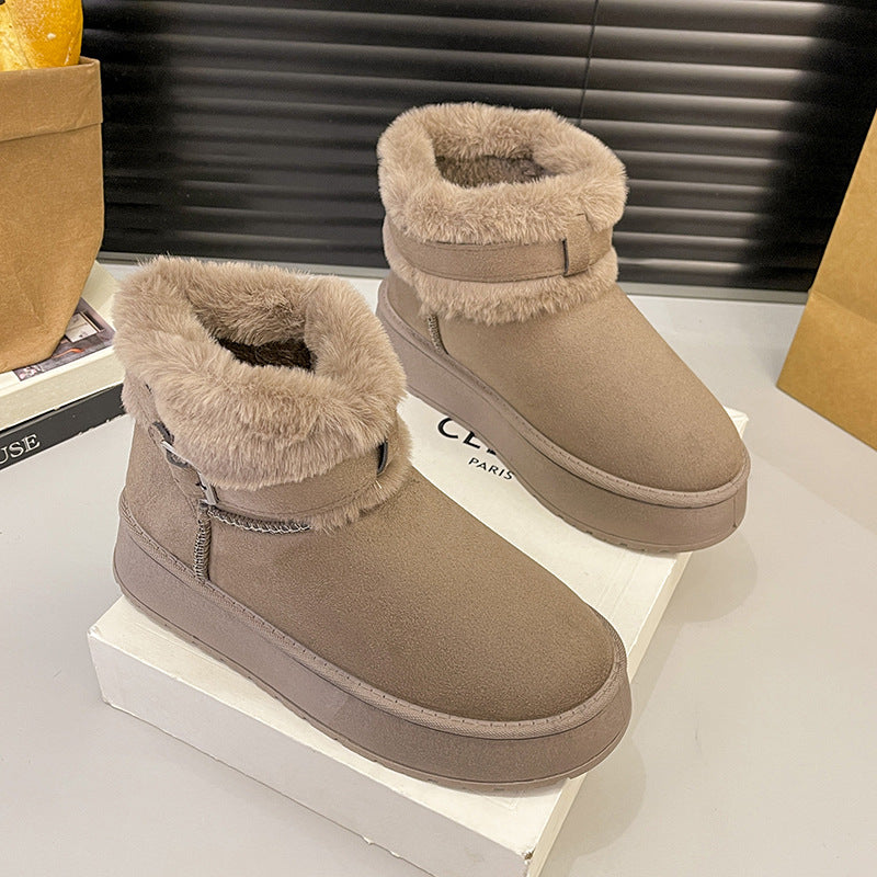 Damen Gefütterte Kurz-Stiefeletten mit Teddyfell-Futter, verstellbarem Schnallenriemen und profilierter Gummisohle – Varelle