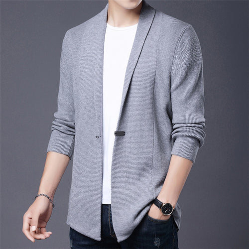 Herren Langarm Strickjacke mit modernem Schalkragen und asymmetrischem Saum Echoarchiv