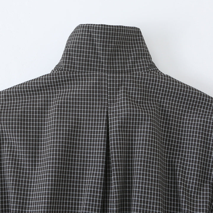 Damen Kurzjacke im karierten Utility-Bomber mit hohem Stehkragen und Kordelzug-Taille Echoarchiv