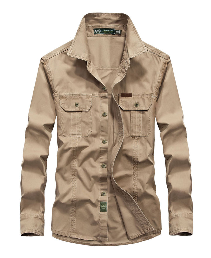Herren Canvas-Utility-Hemdjacke mit Kontrastnähten und Brustpattentaschen – Taviero