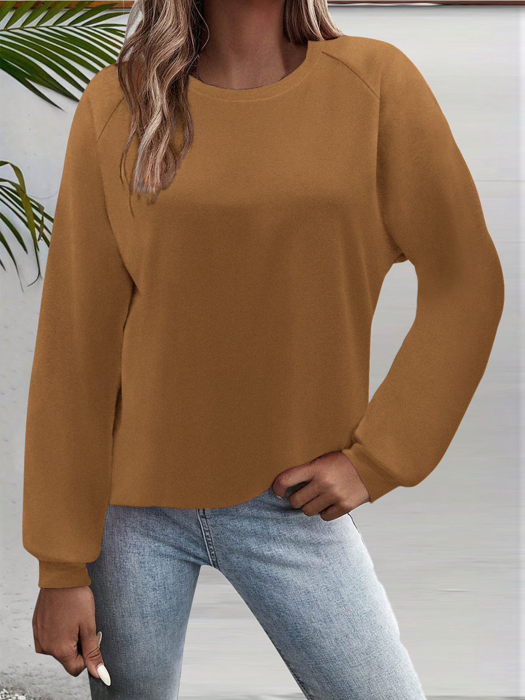 Damen Freizeit Rundhalsausschnitt Sweatshirt mit Raglanärmeln und elastischen Bündchen Echoarchiv