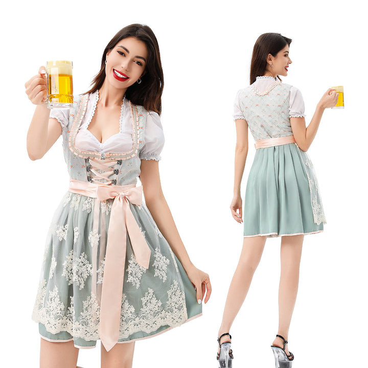 Damen nan traditionelles Dirndlkleid mit Korsett-Schnürung, Spitzenapplikation und Puffärmeln Echo Archiv