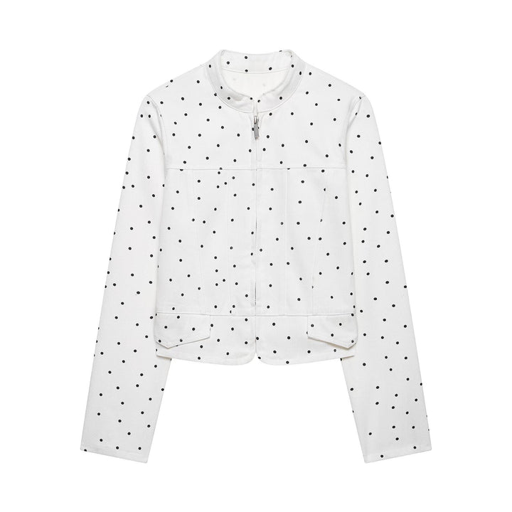 Damen Gepunktete Kurzjacke mit Stehkragen, Reißverschluss und Pattentaschen Echo Archiv