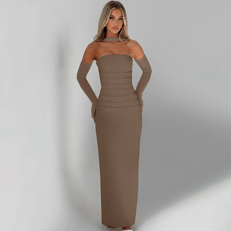 Damen Elegantes schulterfreies Abendkleid mit Flügelärmeln Echo Archiv