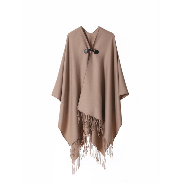 Damen Kastiger Cape-Überwurf mit Fransen und Knebelverschluss Echo Archiv