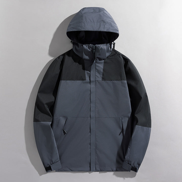 Herren leichte zweifarbige Softshell Outdoorjacke mit Kapuze, wind- und wasserabweisender Shell und Reißverschlusstaschen Echoarchiv