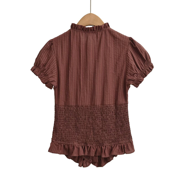 Damen Kurzarmbluse mit Rüschendetails und gerafftem Design Echo Archiv