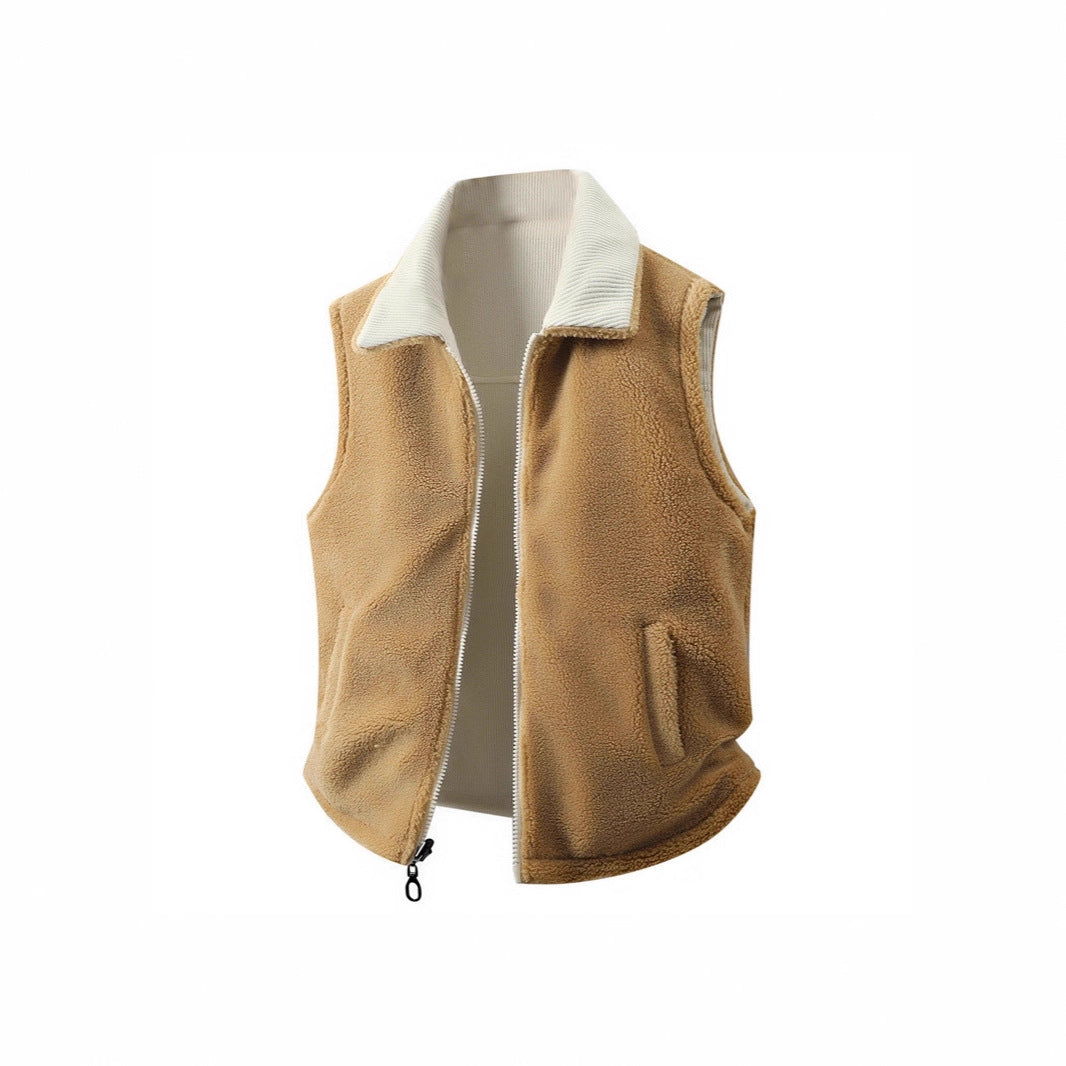Damen Sherpa-Fleeceveste mit Rippenkragen, durchgehendem Reißverschluss und Eingrifftaschen – Avérine