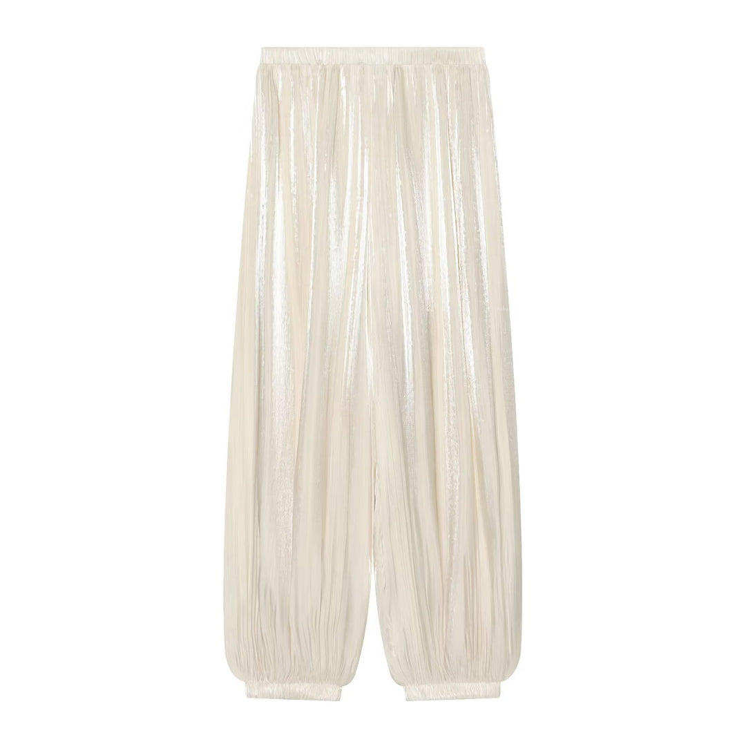 Damen Plissierte glänzende High‑Waist Palazzo-Jogger Echo Archiv